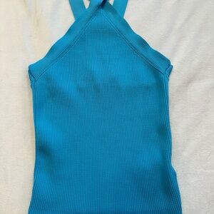 Blue Ribbed Halter Top